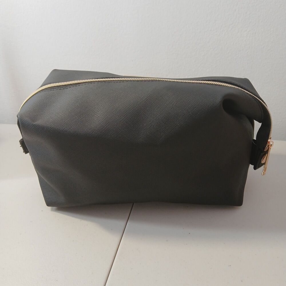 Rachel Zoe Black Nylon Cosmetic Makeup Bag Toiletries Case Top Zipped Clutch - Picture 3 of 9